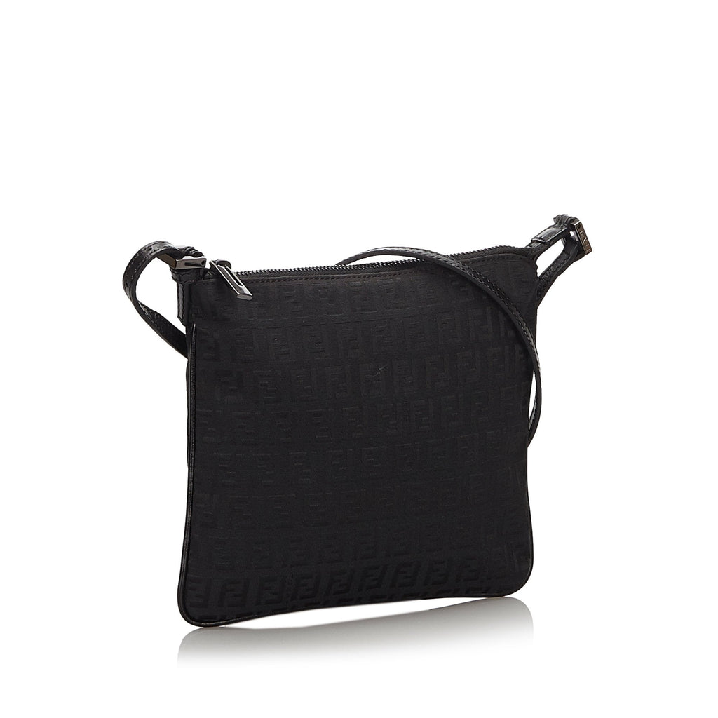 Fendi Black Canvas Fabric Zucchino Crossbody Bag Italy