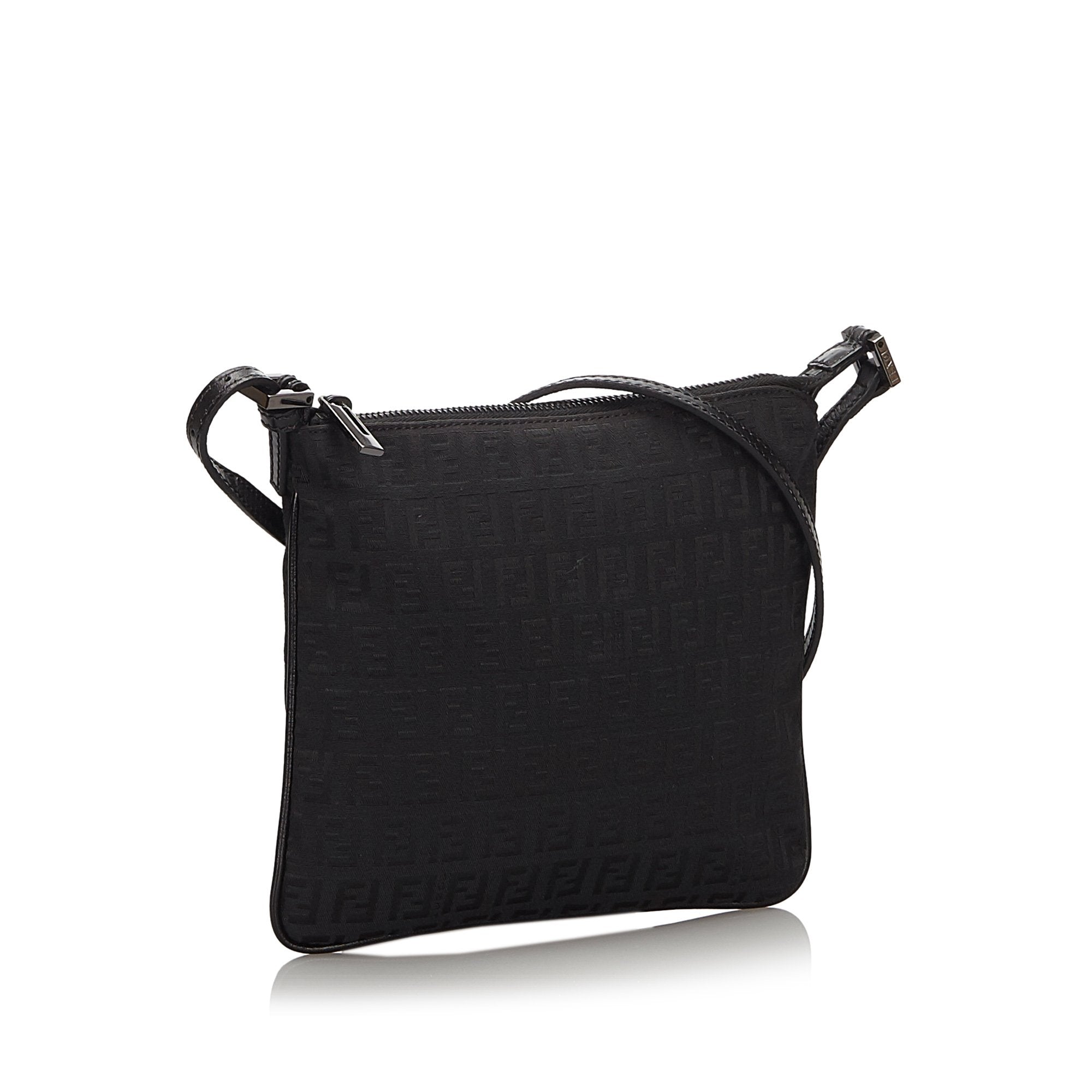 Fendi Black Canvas Fabric Zucchino Crossbody Bag Italy