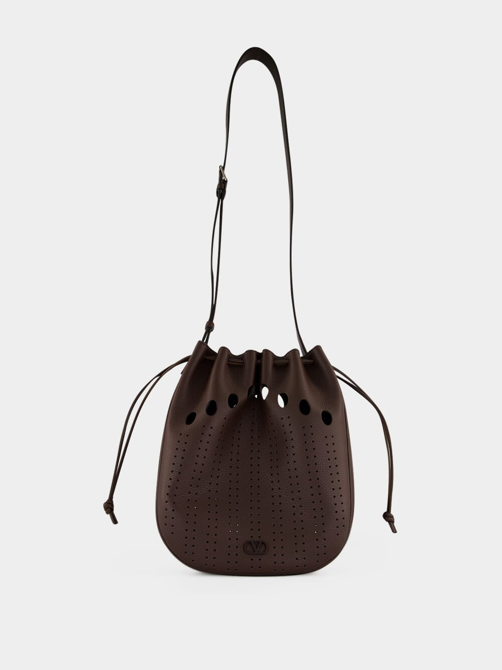 Dark Brown Perforated Leather Bucket Bag