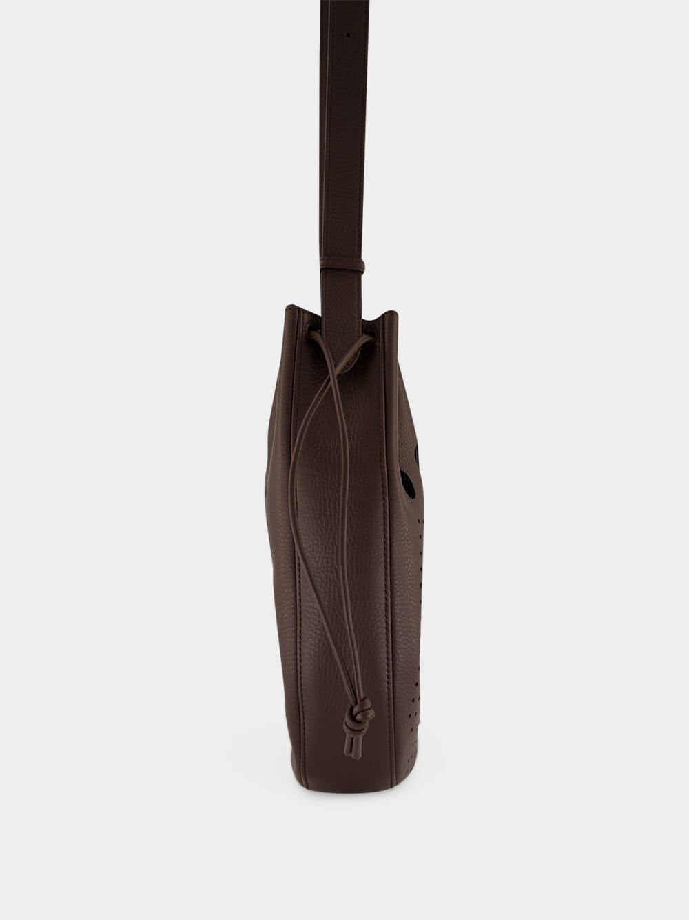 Dark Brown Perforated Leather Bucket Bag
