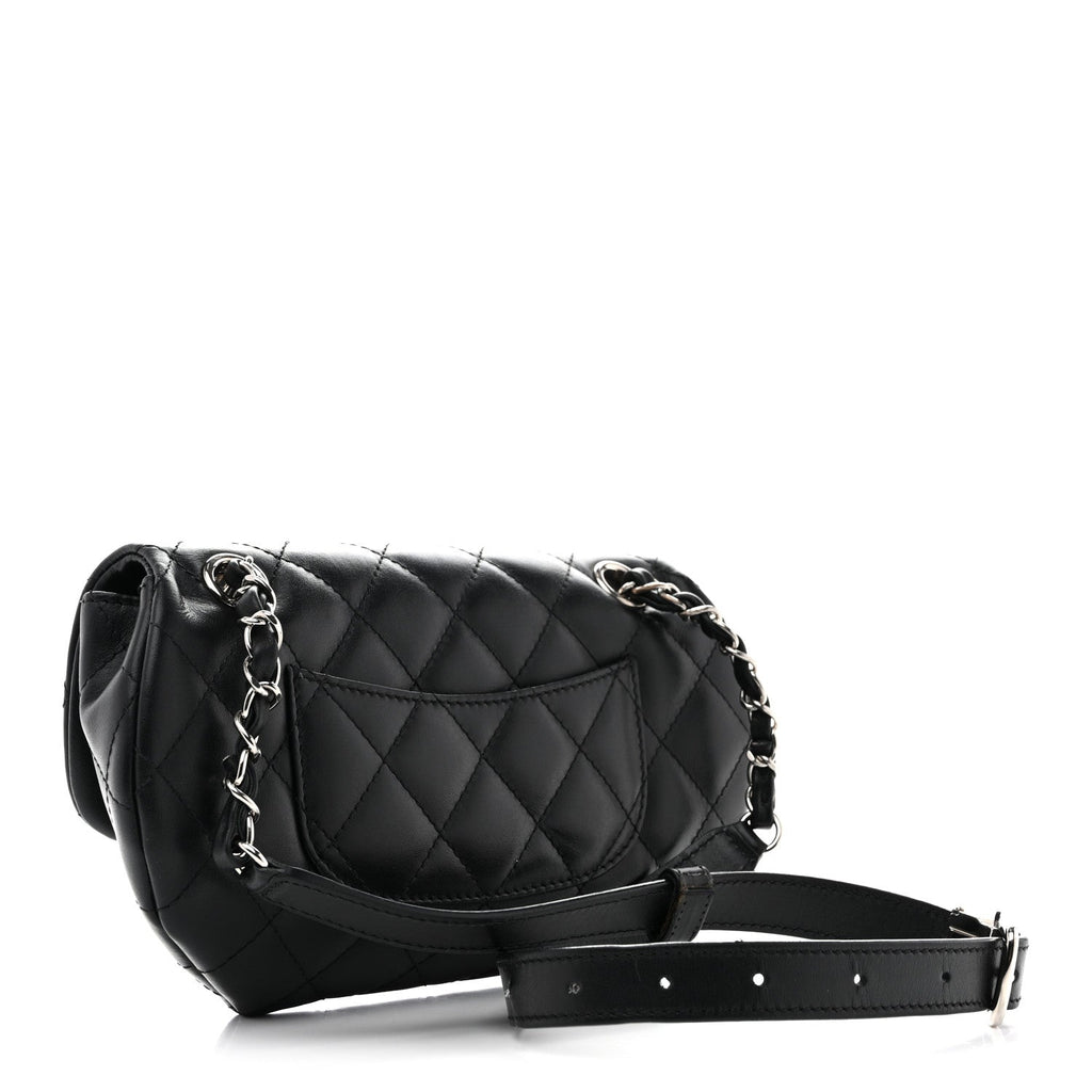 Calfskin Quilted CC Uniform Flap Belt Bag Black