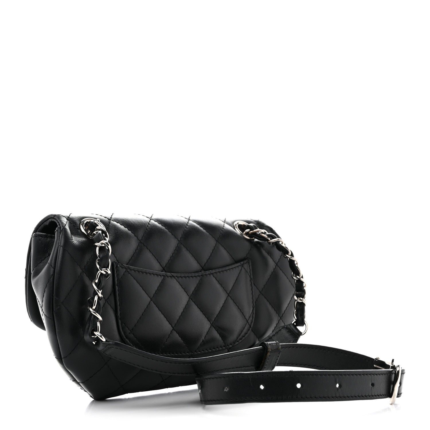 Calfskin Quilted CC Uniform Flap Belt Bag Black