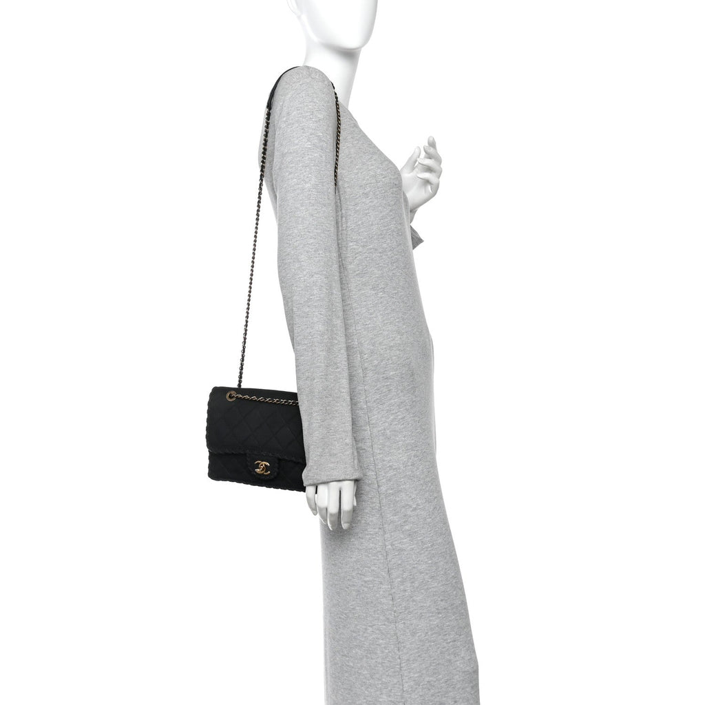 Iridescent Calfskin Small Happy Stitch Flap Black