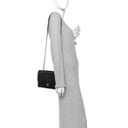 Iridescent Calfskin Small Happy Stitch Flap Black