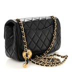 Lambskin Quilted Mini Rectangular Pearl Crush Flap Black