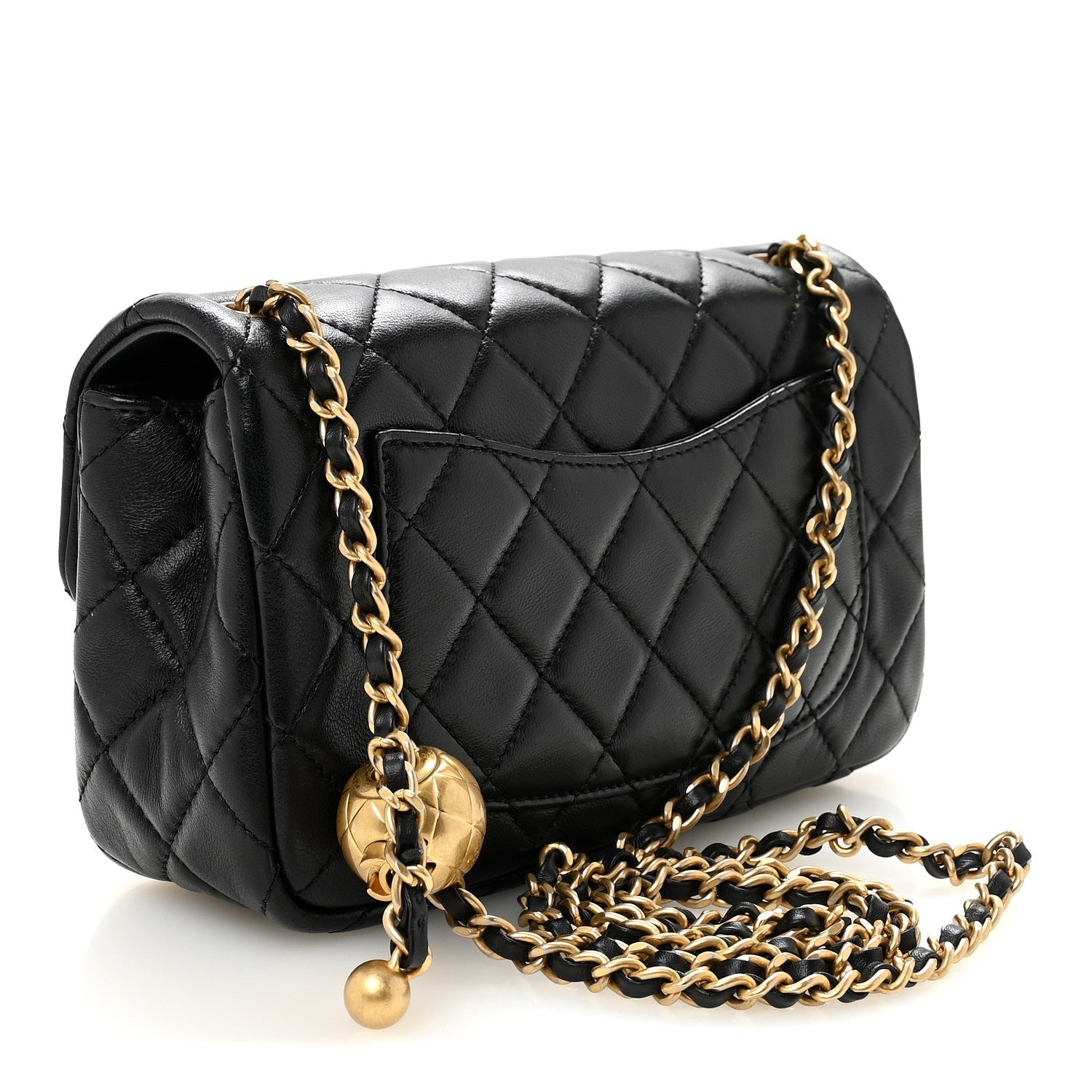 Lambskin Quilted Mini Rectangular Pearl Crush Flap Black