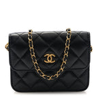 Lambskin Quilted Pearl Crush Flap With Chain Black