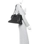 Crumpled Grained Calfskin Quilted CC Crave Tote Black