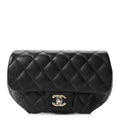 Calfskin Quilted CC Uniform Flap Belt Bag Black