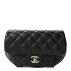 Calfskin Quilted CC Uniform Flap Belt Bag Black
