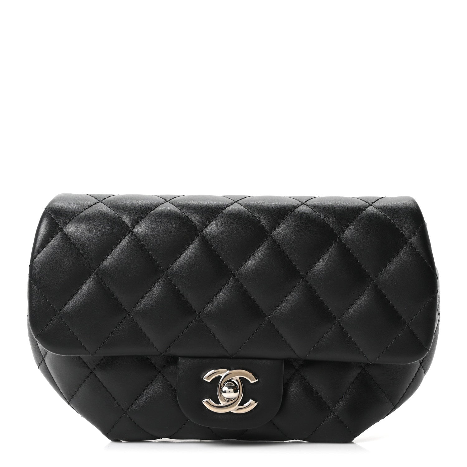 Calfskin Quilted CC Uniform Flap Belt Bag Black