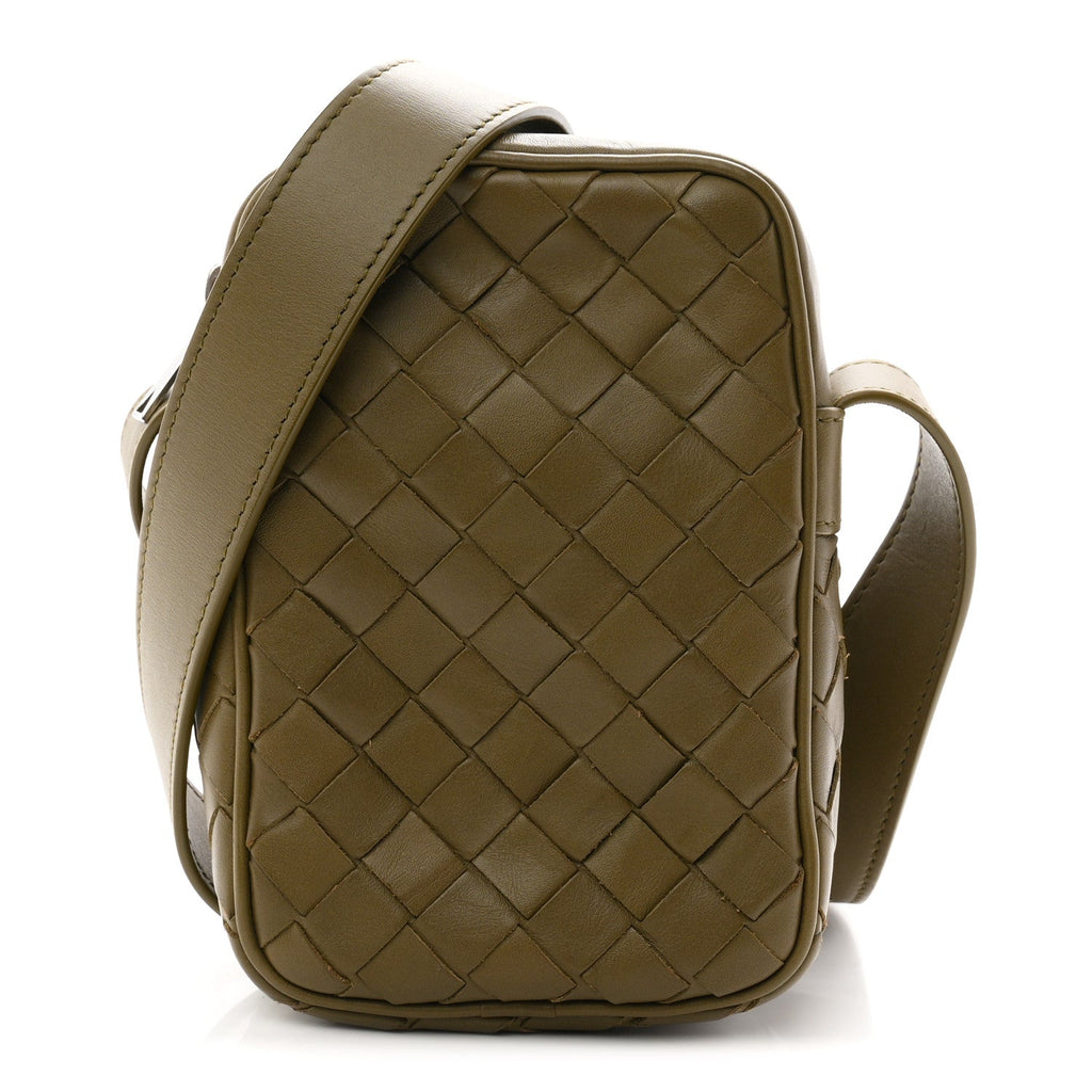 Calfskin Intrecciato Mini Cassette Phone Holder Crossbody Khaki
