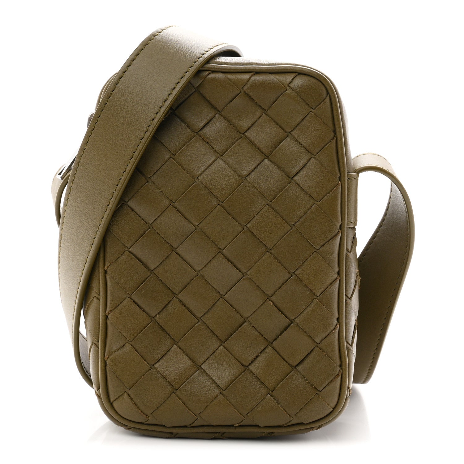 Calfskin Intrecciato Mini Cassette Phone Holder Crossbody Khaki