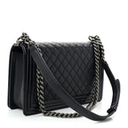Goatskin Quilted Patent New Medium Duo Boy Flap Black