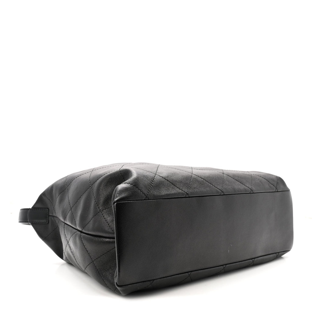 Shiny Lambskin Quilted Maxi Hobo Black