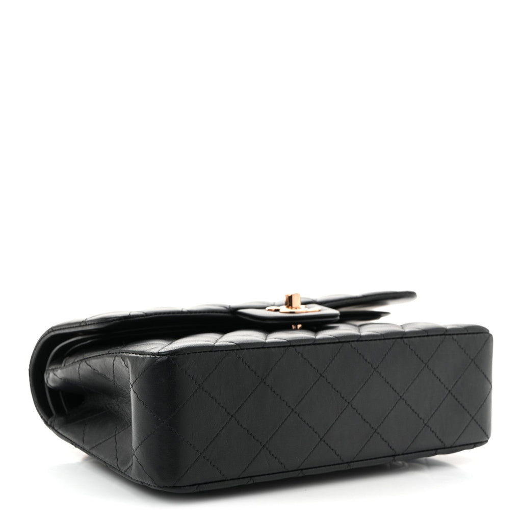 Lambskin Quilted Small Double Flap Black