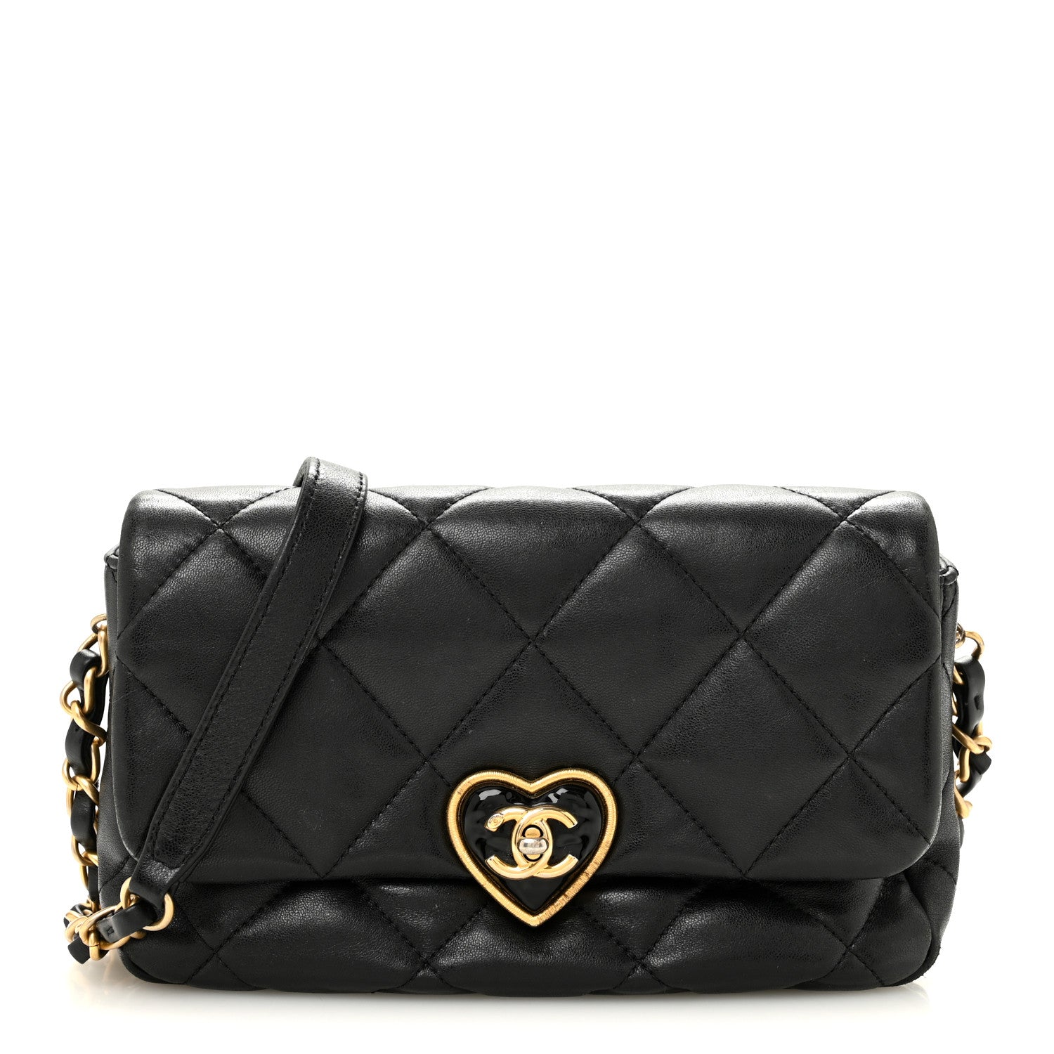 Lambskin Plexiglass Quilted Coco Love Flap Black