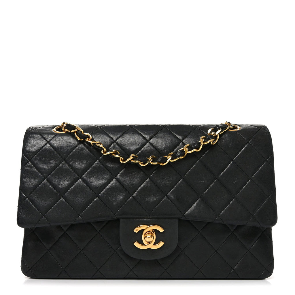 Lambskin Quilted Medium Double Flap Black