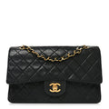 Lambskin Quilted Medium Double Flap Black