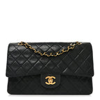 Lambskin Quilted Medium Double Flap Black