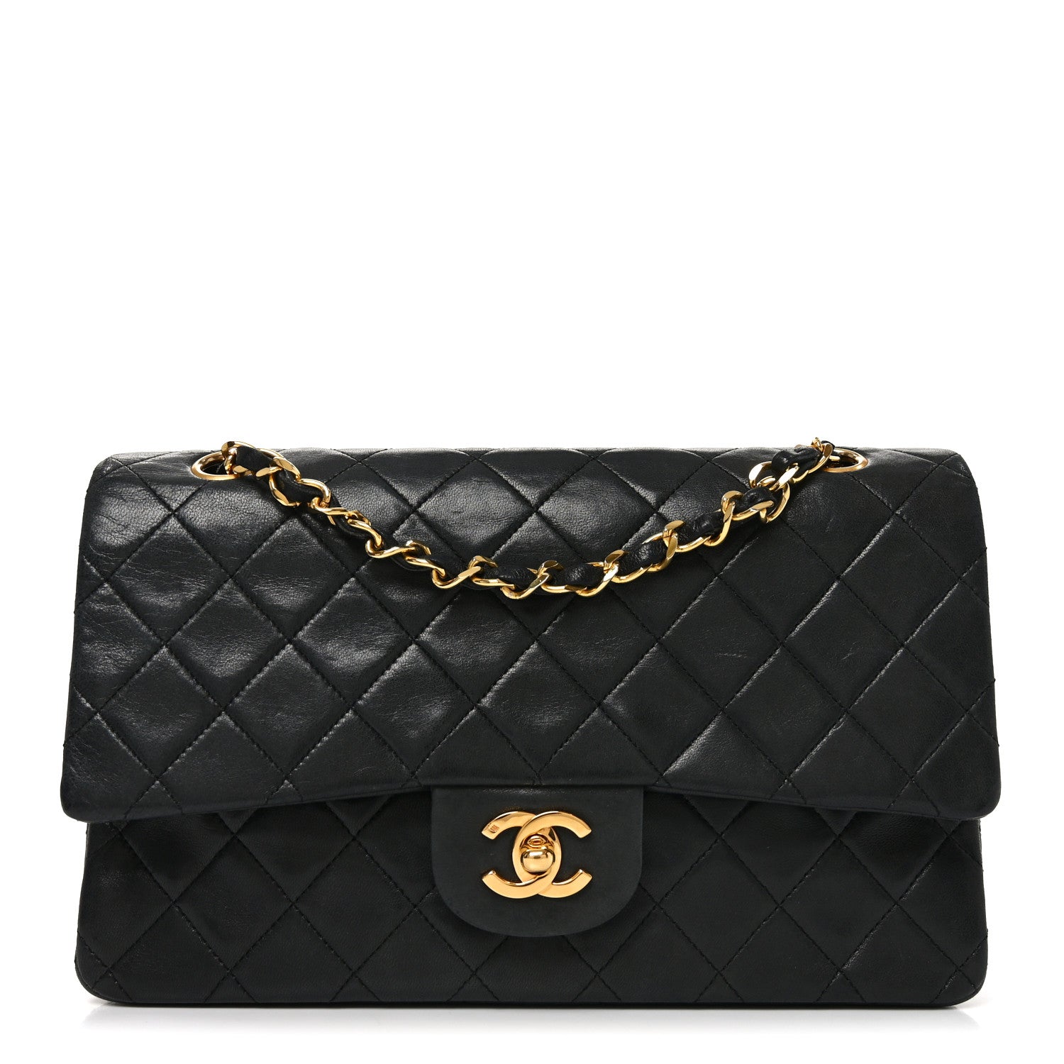 Lambskin Quilted Medium Double Flap Black