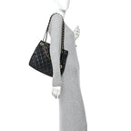Shiny Calfskin Quilted Fancy Jewel Tote Bag Black