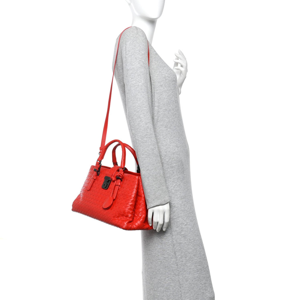 Nappa Intrecciato Small Roma Tote Red