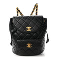 Lambskin Quilted Drawstring Backpack Black