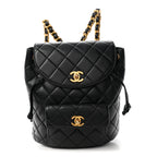 Lambskin Quilted Drawstring Backpack Black