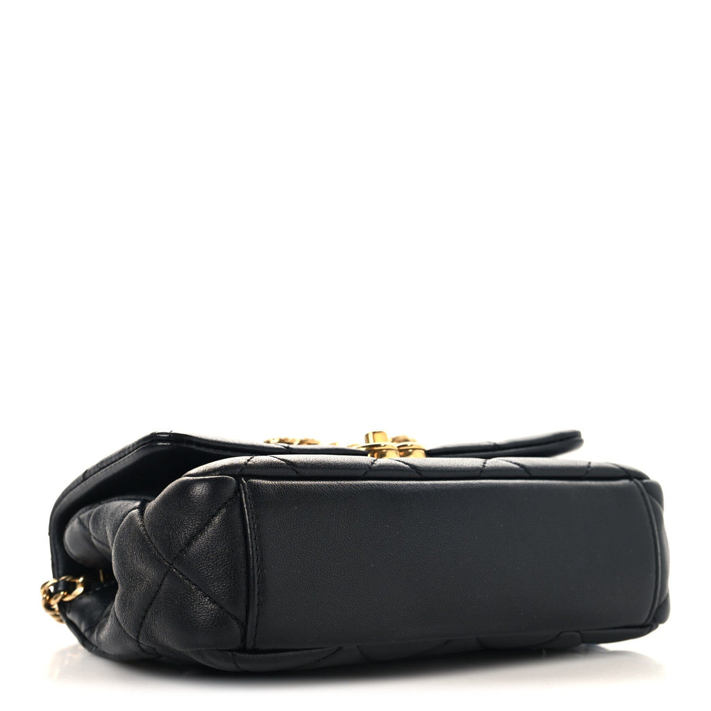 Lambskin Quilted Mini CC Crystal Logo Chain Flap Black