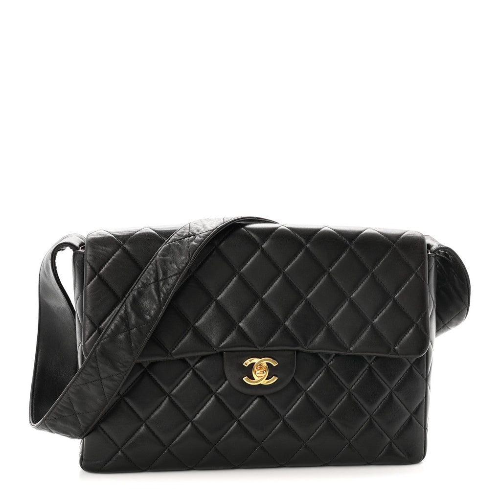 Lambskin Quilted Flap Shoulder Bag Black