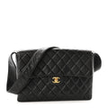 Lambskin Quilted Flap Shoulder Bag Black