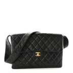 Lambskin Quilted Flap Shoulder Bag Black