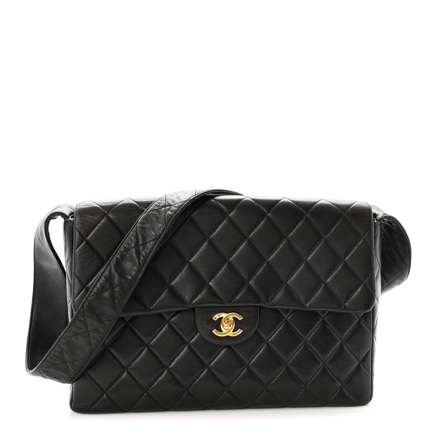 Lambskin Quilted Flap Shoulder Bag Black