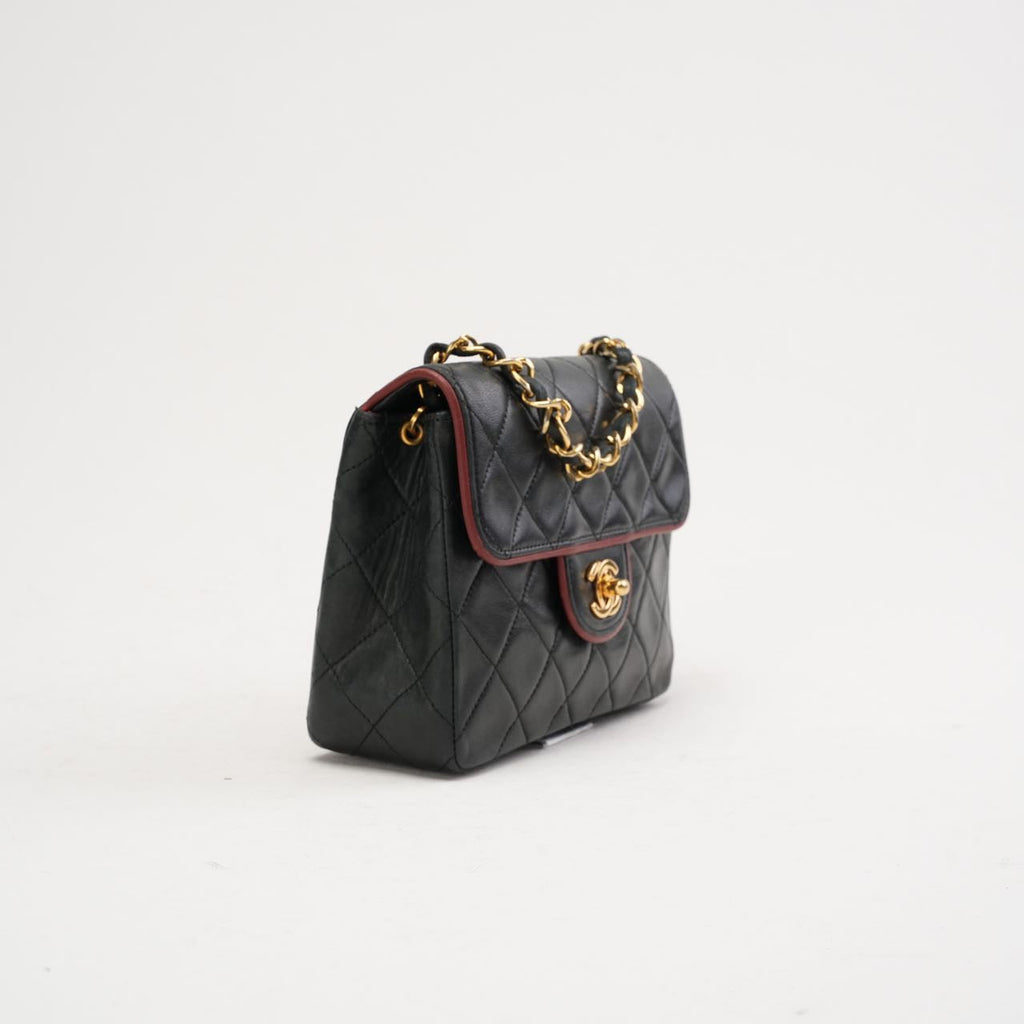 Chanel Vintage Mini Timeless Flap Black and Burgundy 1991