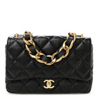 Lambskin Quilted Large CC Funky Town Flap Black