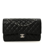 Caviar Quilted Medium Double Flap Black