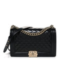 Iridescent Glazed Calfskin Quilted New Medium Boy Flap Black