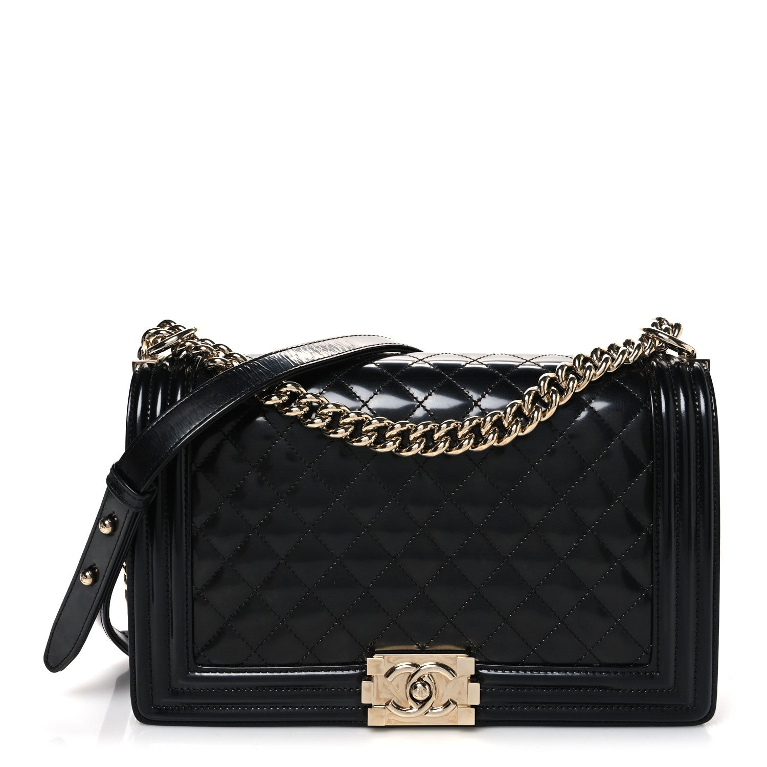 Iridescent Glazed Calfskin Quilted New Medium Boy Flap Black