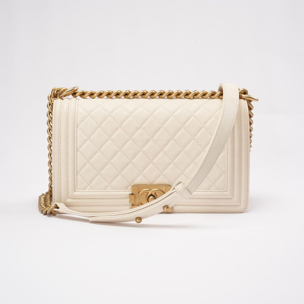 Chanel Medium Le Boy Bag Caviar White 2019