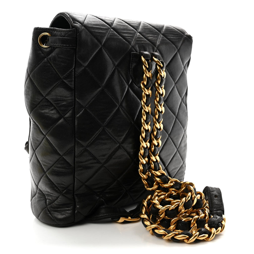 Lambskin Quilted Drawstring Backpack Black