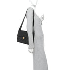 Lambskin Quilted Flap Shoulder Bag Black