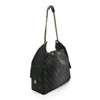 Washed Denim Quilted Large Chanel 25 Handbag Black