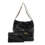 Glazed Calfskin  Quilted Small Chanel 22 Black