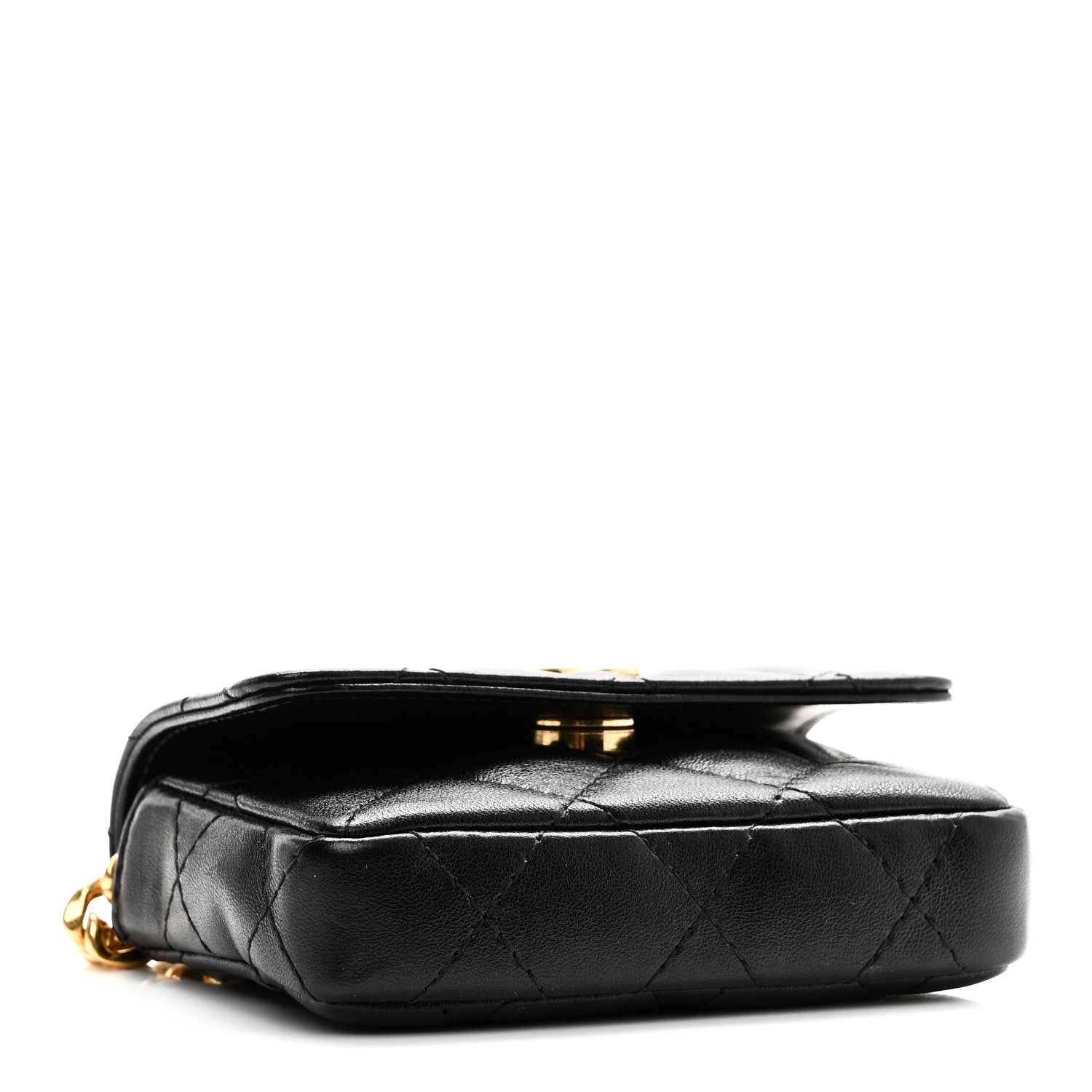 Lambskin Quilted Enamel Mini Belt Bag Black