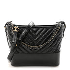 Aged Calfskin Chevron Quilted Medium Gabrielle Hobo Black