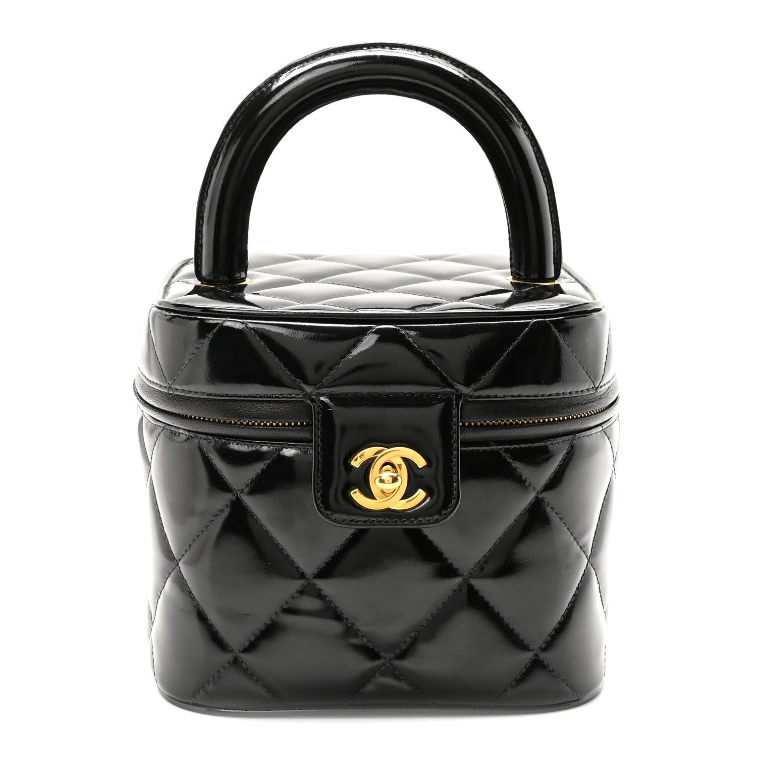 Patent Quilted Top Handle Vanity Case Black