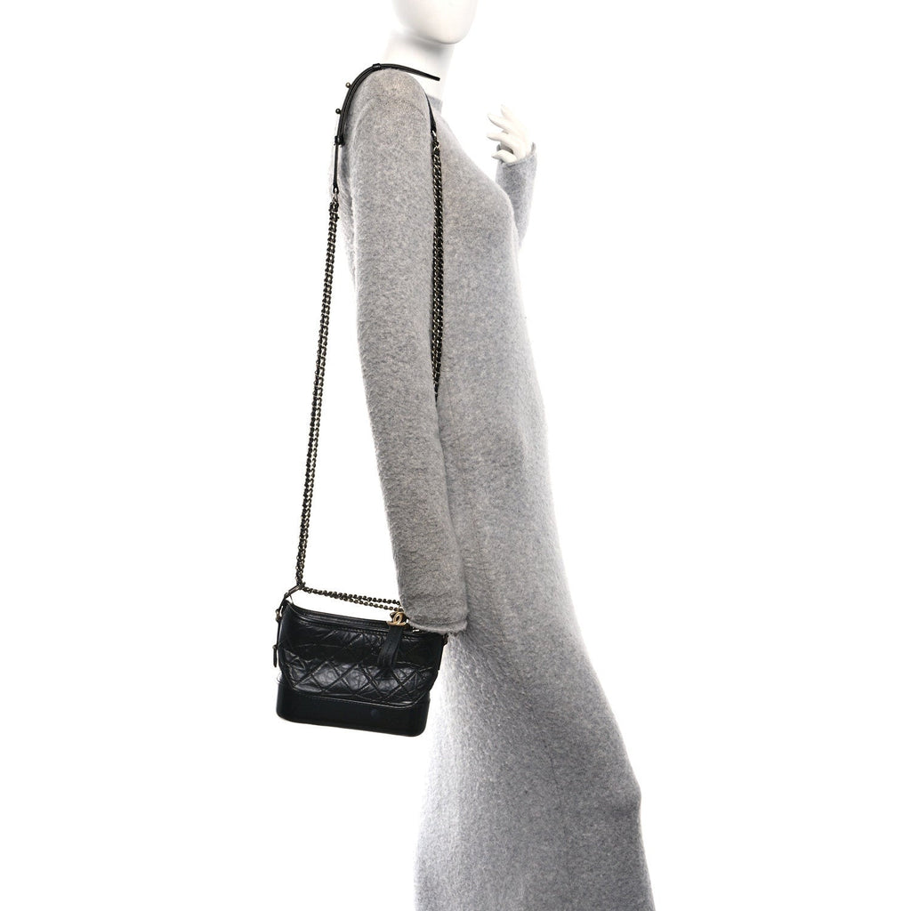 Aged Calfskin Quilted Small Gabrielle Hobo Black