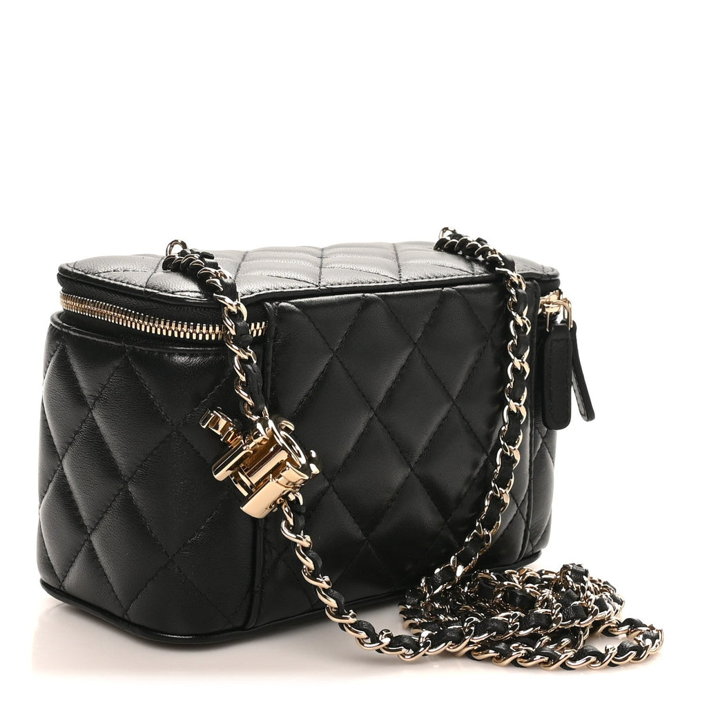 Lambskin Quilted Small CC Vanity Case Black