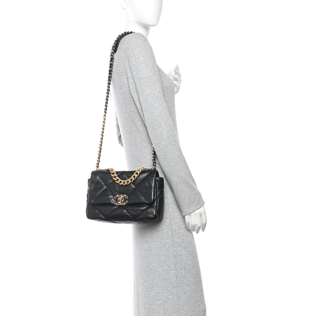 Goatskin Quilted Medium Chanel 19 Flap Black